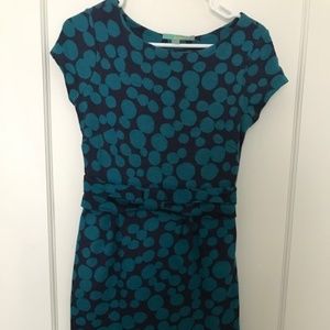 Boden Jersey Navy Turquoise Spot Fitted Dress Sz 4